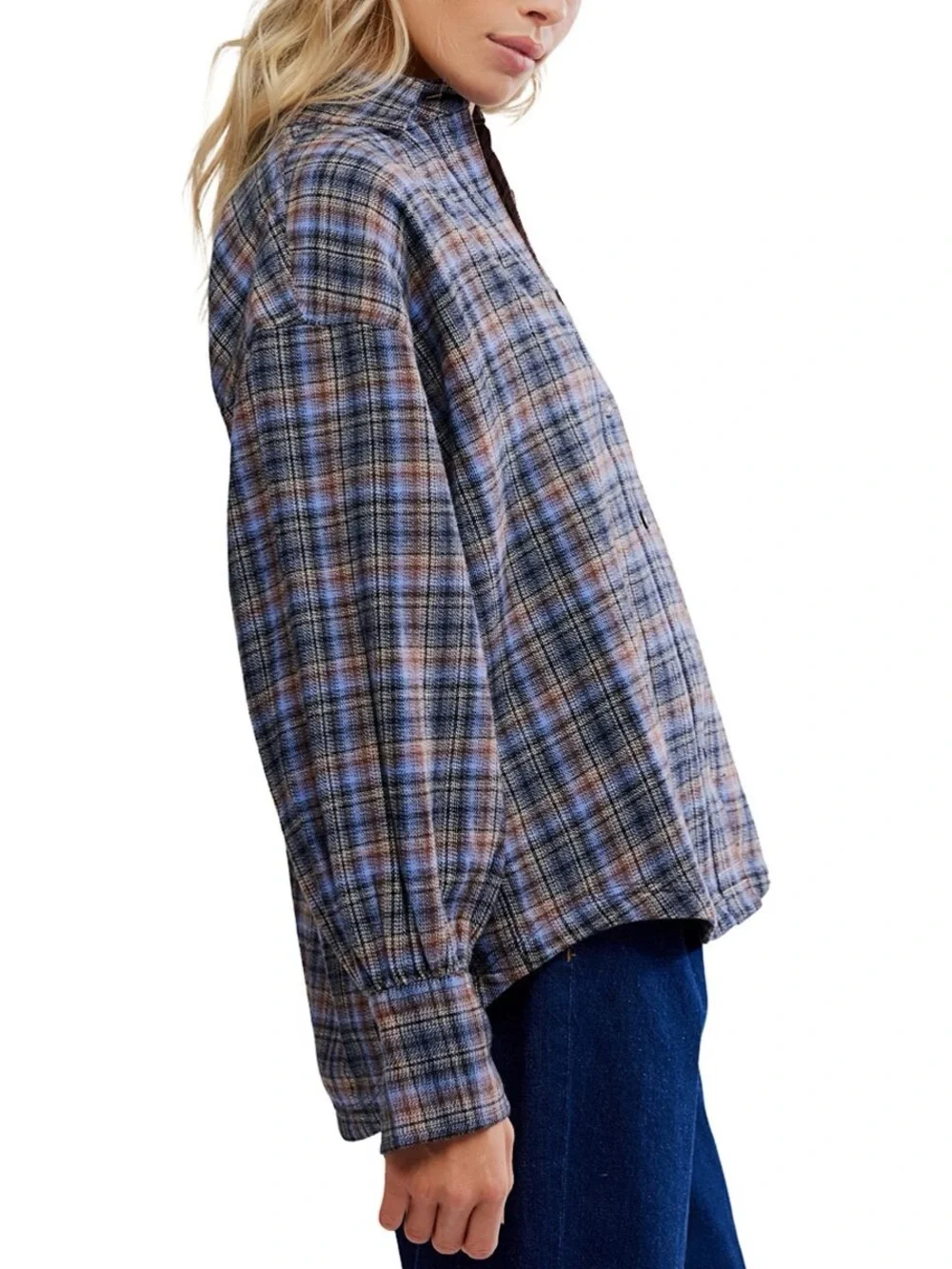 1541. FREE PEOPLE We The Free Ashley Flannel shirt in Blue Combo Sz XS NWT $148